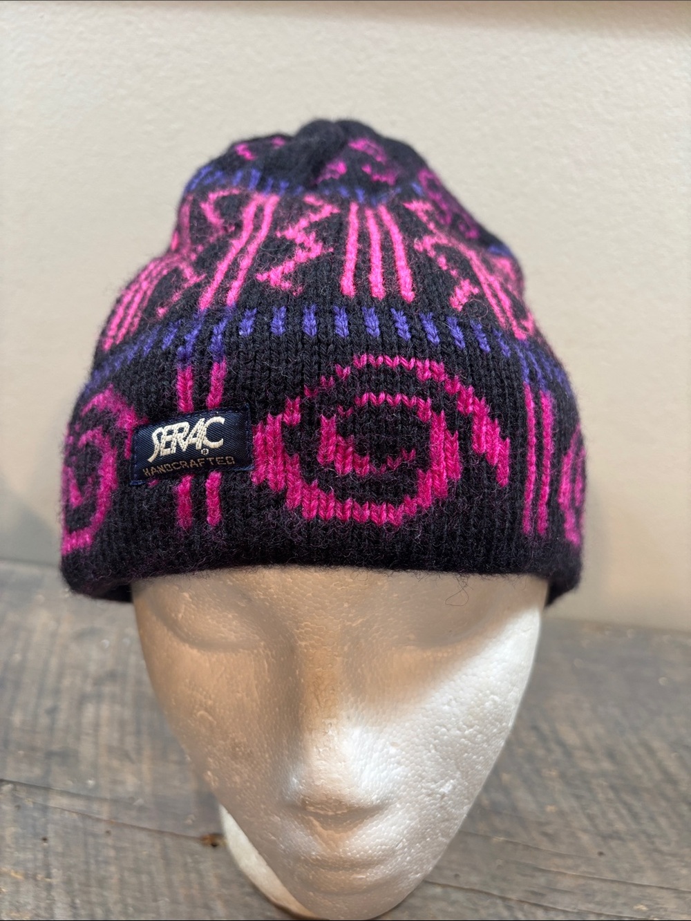 Handcrafted Kids Wool Black & Pink Patterned Knit Beanie